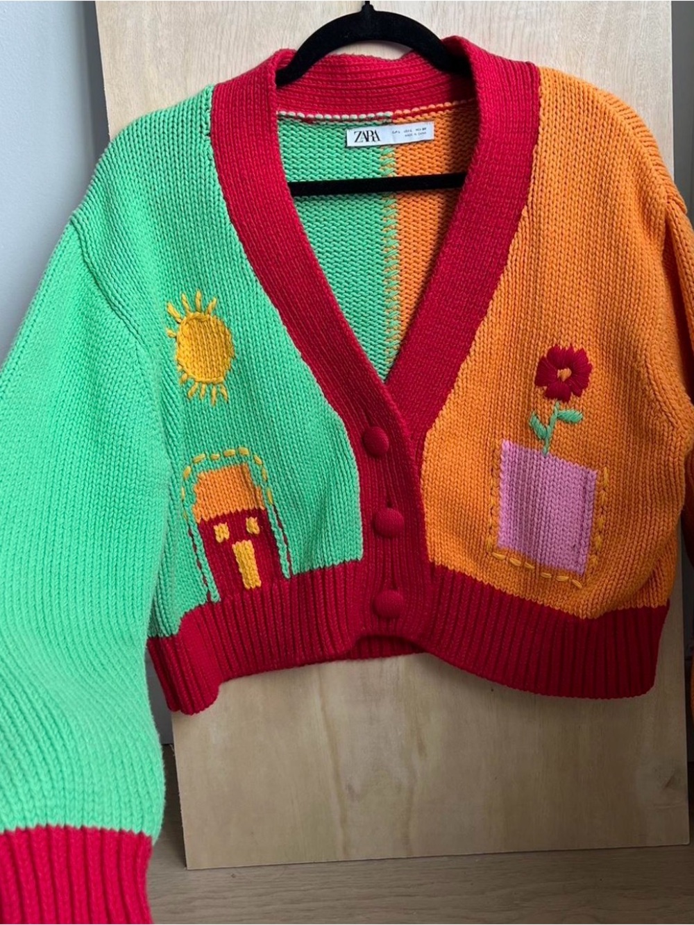 ZARA Colorblock Knit Cardigan in Green, Orange, Red, Pink and Yellow - Picture 1 of 8